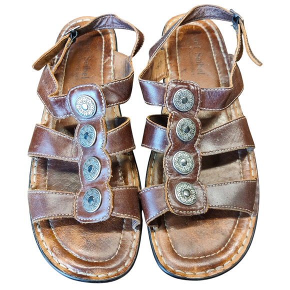 Josef Seibel Strappy Brown Bohemian Leather Slingback Comfort Sandals EU 41 - Picture 2 of 9